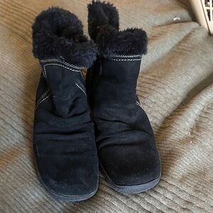 Women's Black Ankle Boots -Leather Upper + Faux Fur Lining